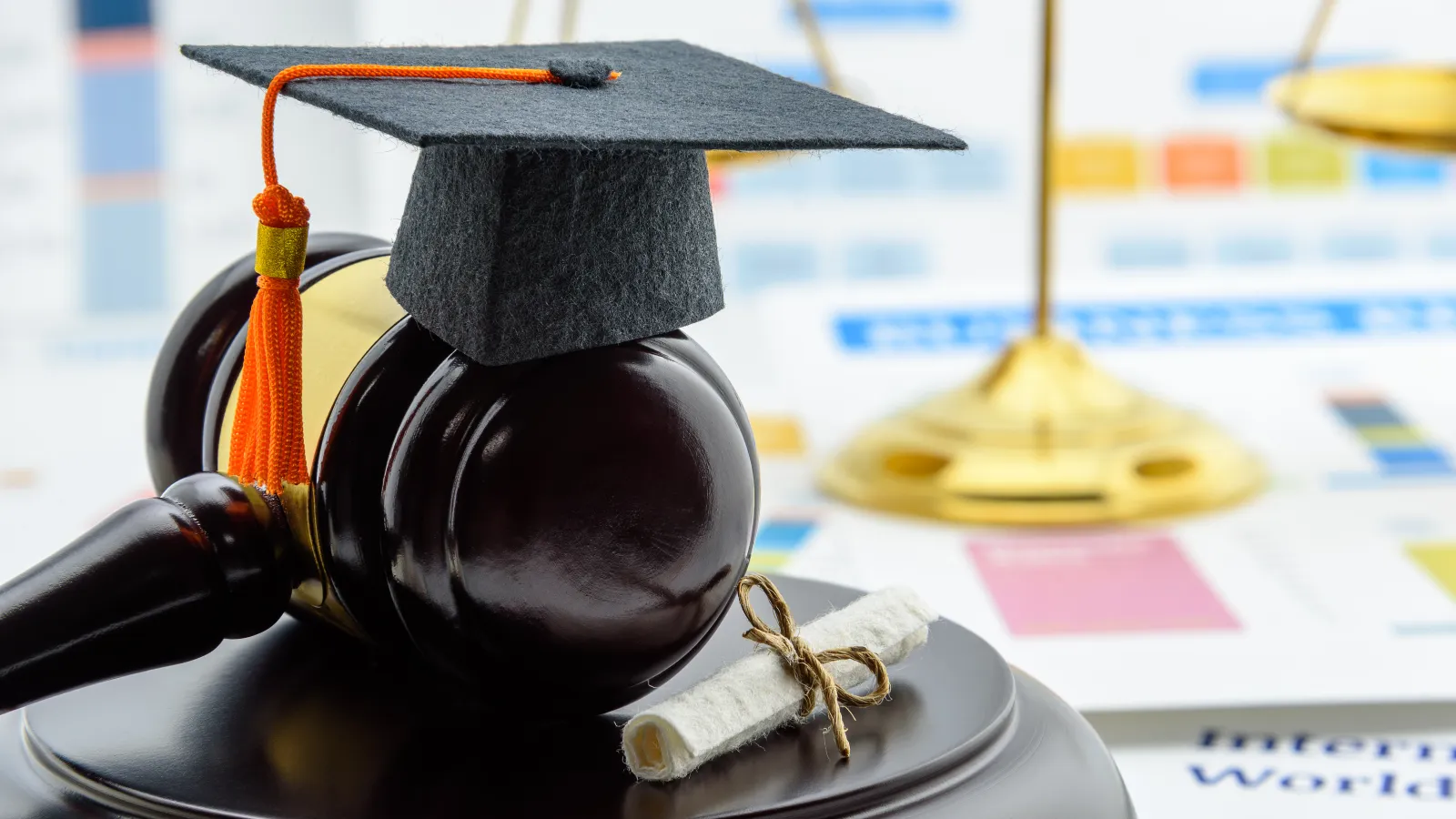 Gavel, mortar board, and random items