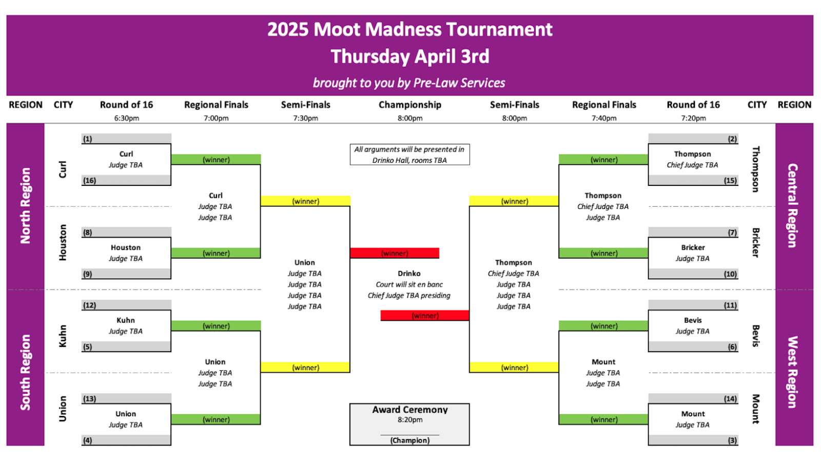 2025 Moot Madness Tournament Preliminary Bracket