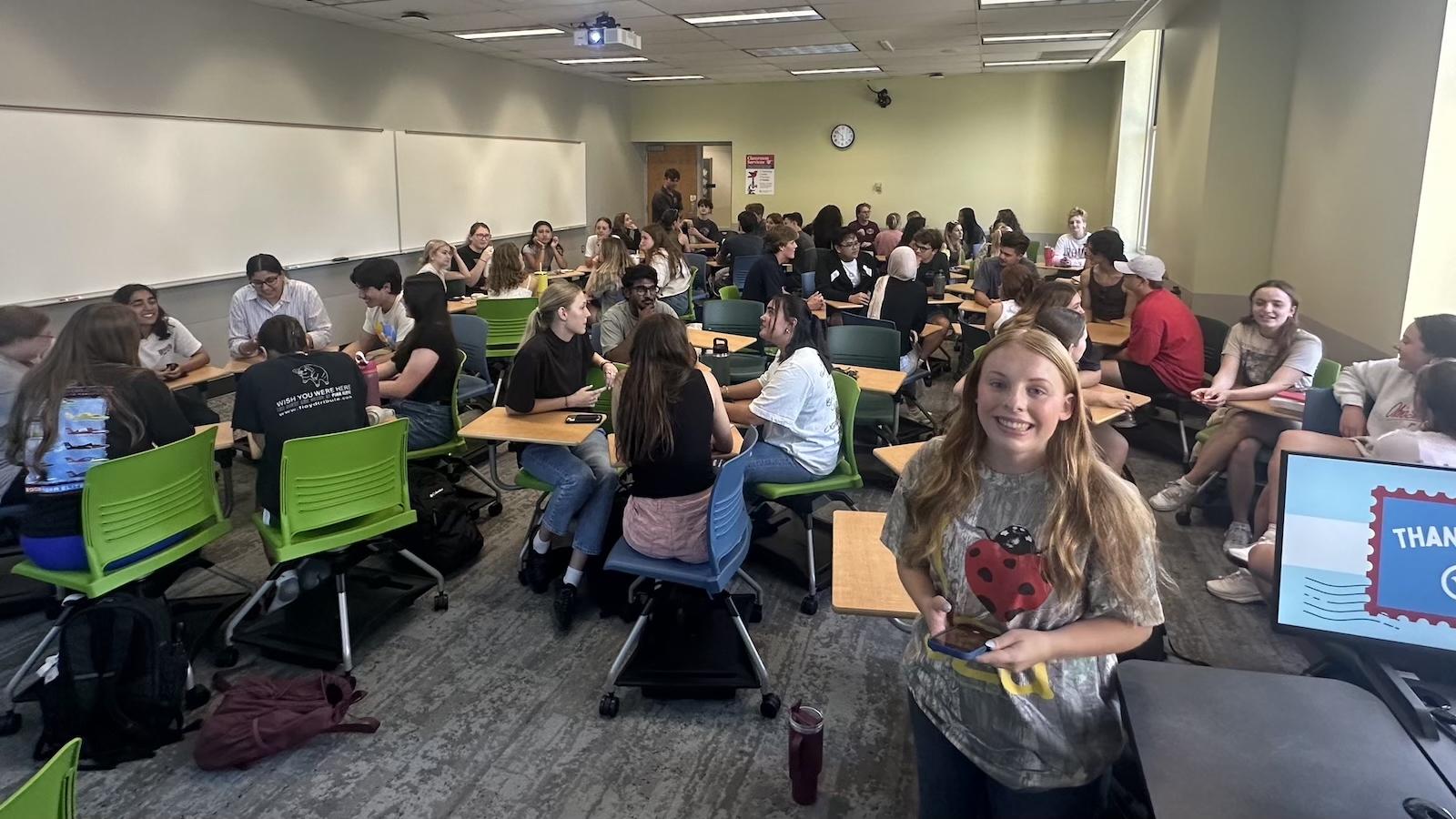 Classroom of students talking