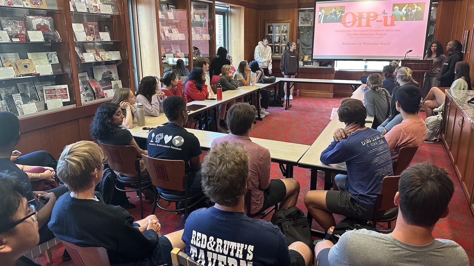 Classroom of students listening to a presentation